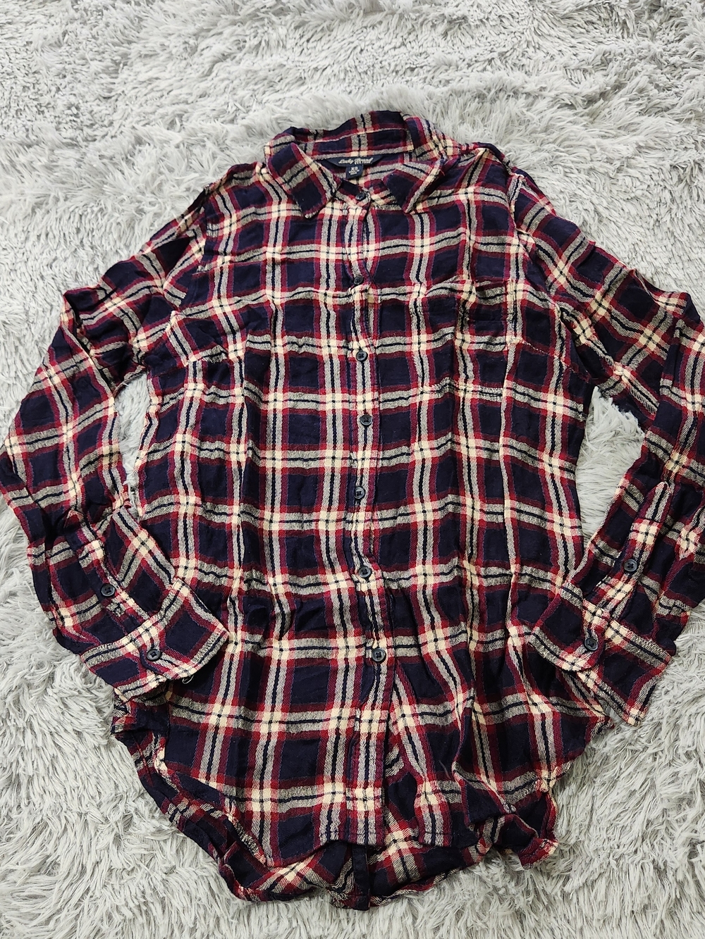 Lucky Brand Blue and Red Plaid Button Down Long Sleeve Shirt